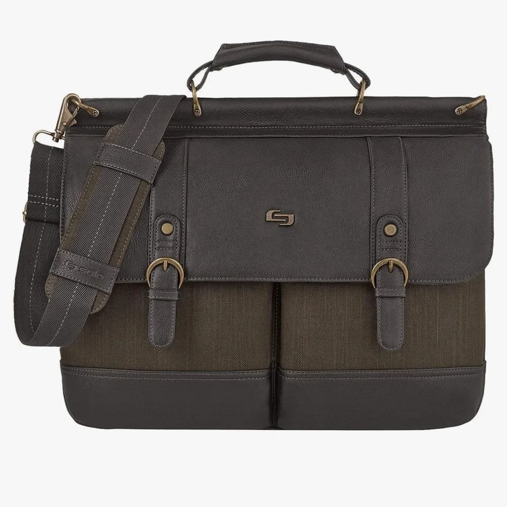 Solo Thompson 15.6-Inch Briefcase with Padded Laptop Compartment, Brown